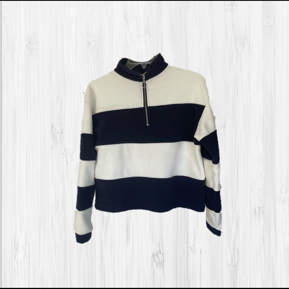 Women’s Striped Derek Heart Fleece Sweatshirt 3/4 Zip